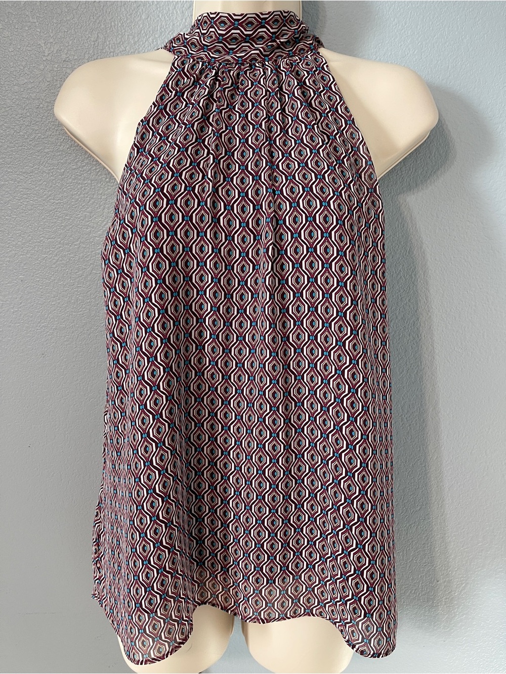 Daytrip Buckle Halter Top Geometric Print Sleeveless Boho Y2K 70s Retro Small